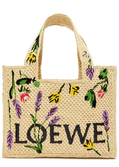 Loewe X Paula's Ibiza Font Floral Raffia Tote Bag In Brown