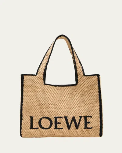 Loewe X Paula's Ibiza Font Large Tote Bag In Raffia In Black