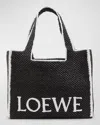 Loewe X Paula's Ibiza Font Logo Large Tote Bag In Raffia In Black