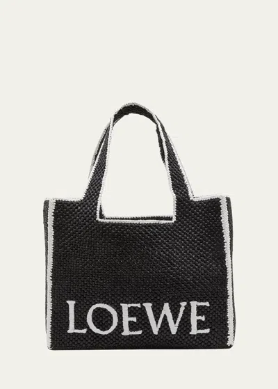 Loewe X Paula's Ibiza Font Logo Large Tote Bag In Raffia In Black