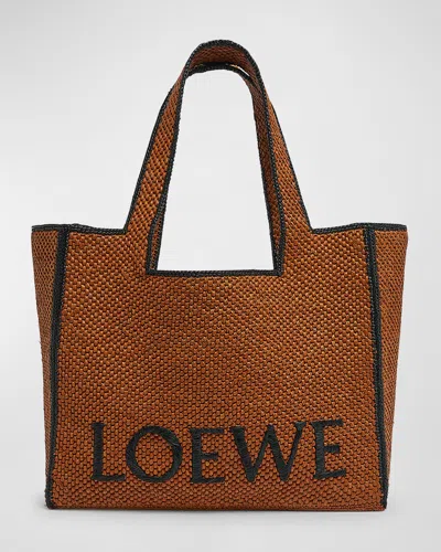 Loewe X Paula's Ibiza Font Logo Large Tote Bag In Raffia In Honey Gold