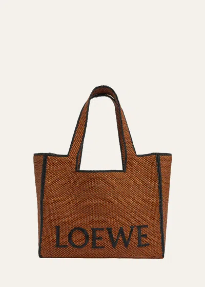 Loewe X Paula's Ibiza Font Logo Large Tote Bag In Raffia In Honey Gold