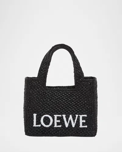 Loewe X Paula's Ibiza Font Logo Mini Tote Bag In Raffia In Black