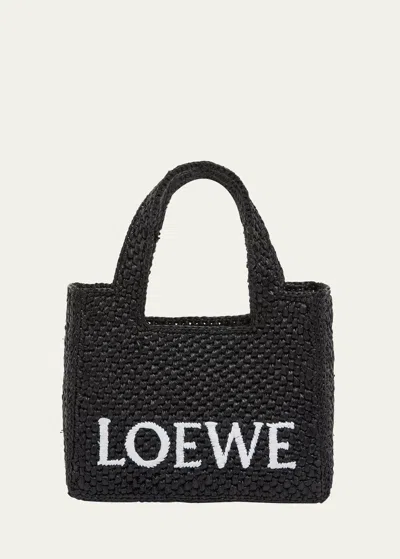 Loewe X Paula's Ibiza Font Logo Mini Tote Bag In Raffia In Black