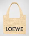 Loewe X Paula's Ibiza Font Logo Mini Tote Bag In Raffia In Brown