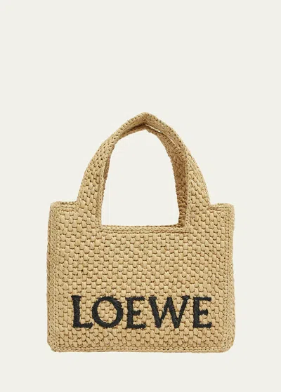 LOEWE X PAULA'S IBIZA FONT LOGO MINI TOTE BAG IN RAFFIA