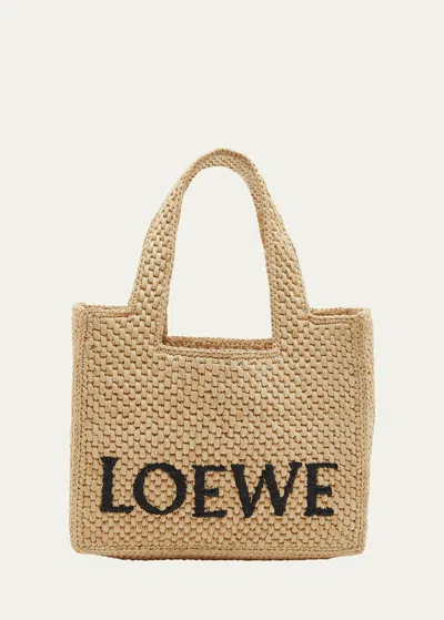 Loewe X Paula's Ibiza Font Tote Small Bag In Raffia In Beige