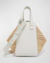 Loewe X Paula's Ibiza Hammock Compact Top-handle Bag In Raffia With Leather Handles In Soft White/natural