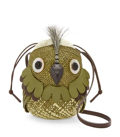 Loewe X Paula's Ibiza Bird Bag In Iraca Palm With Leather Strap In Beige
