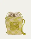 Loewe Square Mini Raffia Bucket Bag In Natural/lime Green
