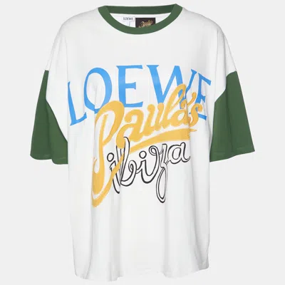 Pre-owned Loewe X Paula's Ibiza Ivory/green Logo Print Cotton Oversized T-shirt M In Cream