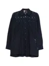 Loewe Sheer Lace Button Down Blouse In Blue