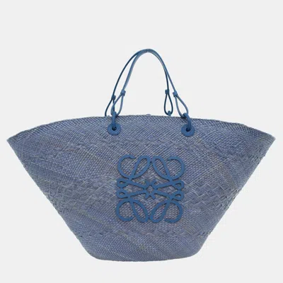 Pre-owned Loewe X Paula's Ibiza Large Iraca Palm Anagram Basket Bag In Blue
