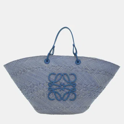 Pre-owned Loewe X Paula's Ibiza Large Iraca Palm Anagram Basket Bag In Blue