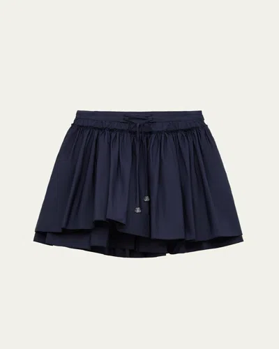 Loewe Womens Navy Blue Layered Pleated Cotton Mini Skirt