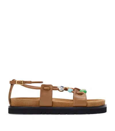 Loewe X Paula's Ibiza Leather Beaded Pebble Sandals In Brown