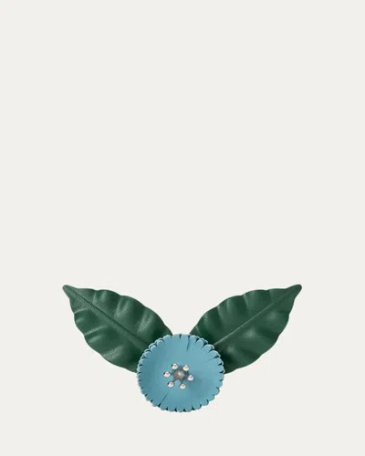 Loewe X Paula's Ibiza Leather Flower Pin In Blue