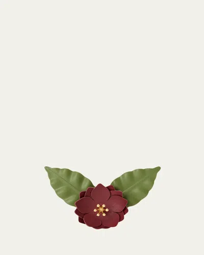 Loewe X Paula's Ibiza Leather Flower Pin In Burgundy