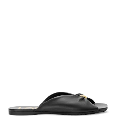 Loewe Leather Flat Sandals In Black