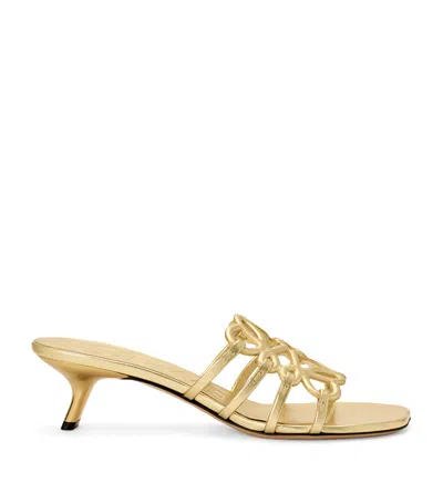 Loewe X Paula's Ibiza Leather Petal Anagram Heeled Mules 45 In Gold