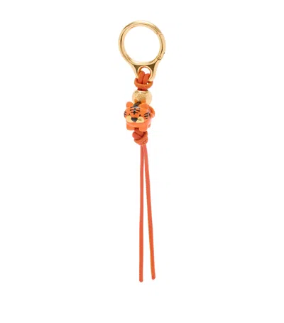 Loewe X Paula's Ibiza Leather-trim Tiger Charm In Orange