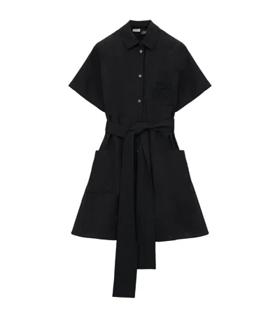 Loewe X Paula's Ibiza Linen-blend Mini Shirt Dress In Black
