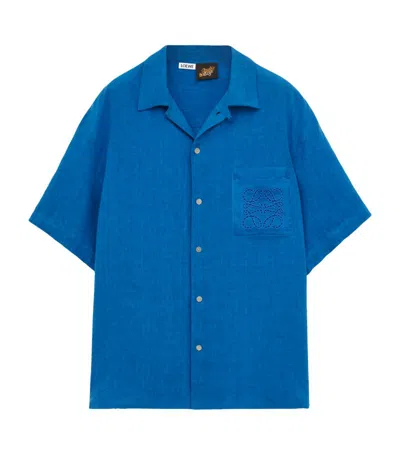 Loewe X Paula's Ibiza Linen Logo Short-sleeve Shirt In Blue