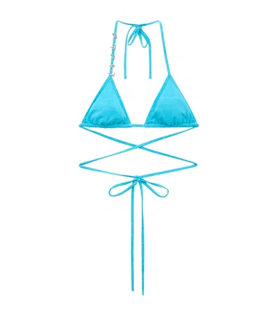 Loewe Womens Turquoise  X Paula's Ibiza Embellished Floral Triangle Bikini Top In Multi