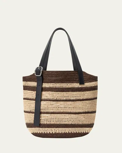 LOEWE X PAULA'S IBIZA LOOP STRIPED RAFFIA BASKET TOTE BAG
