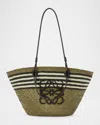 Loewe X Paula's Ibiza Medium Anagram Striped Basket Tote Bag In Straw In Multi