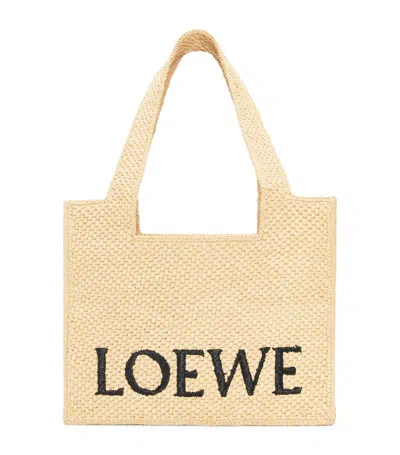 Loewe X Paula's Ibiza Font Medium Tote Bag In Raffia In Natural
