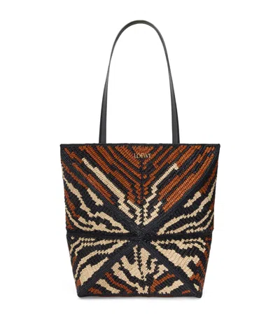 Loewe X Paula's Ibiza Medium Raffia Tiger Puzzle Tote Bag In Black