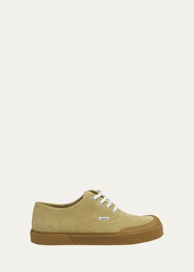 Loewe X Paula's Ibiza Men's Terra Suede Low-top Sneakers In Gold