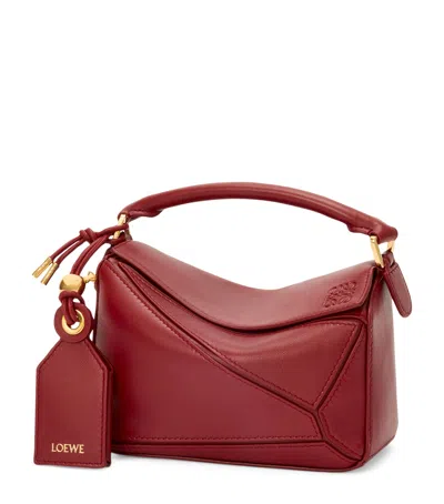 Loewe X Paula's Ibiza Mini Lambskin Puzzle Top-handle Bag In Red