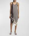 LOEWE X PAULA IBIZA MULTI-PRINT PLEATED SHORT DRESS WITH SCARF HEM