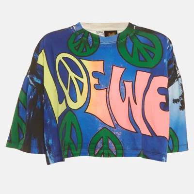 Pre-owned Loewe X Paula Ibiza Multicolor Peace Printed Cotton Knit Cropped T-shirt M