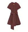 Loewe Anagram-button Waist-tie Linen Mini Dress In Brown