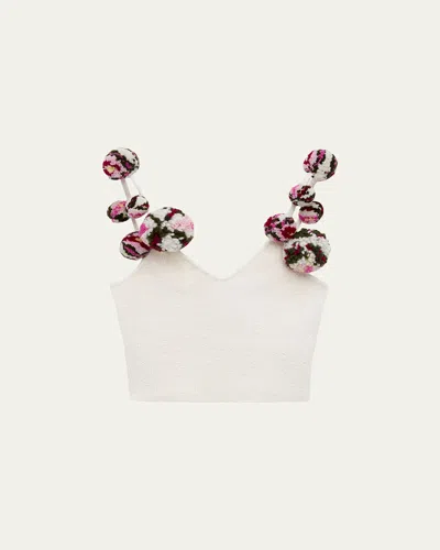 Loewe Womens White/multicolor V-neck Pom-pom Knitted Top Xs