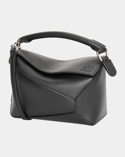 Loewe X Paula's Ibiza Puzzle Edge Mini Top-handle Bag In Leather In Black