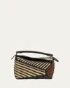 Loewe + Paula's Ibiza Puzzle Edge Small Leather-trimmed Striped Raffia Shoulder Bag In Natural/honey Gold