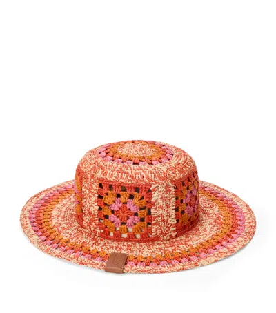 Loewe X Paula's Ibiza Raffia Crochet Hat In Orange