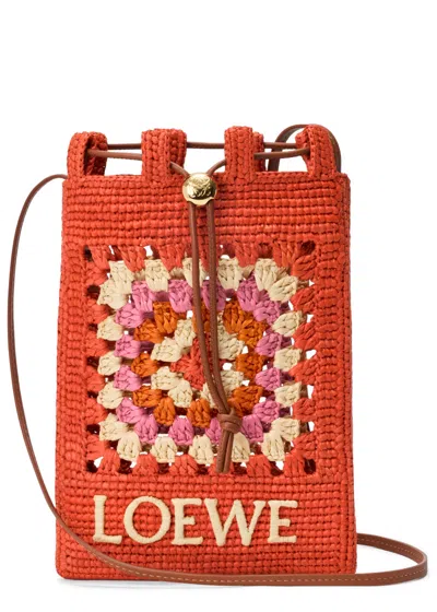 Loewe X Paula's Ibiza Raffia Cross-body Pouch In Orange