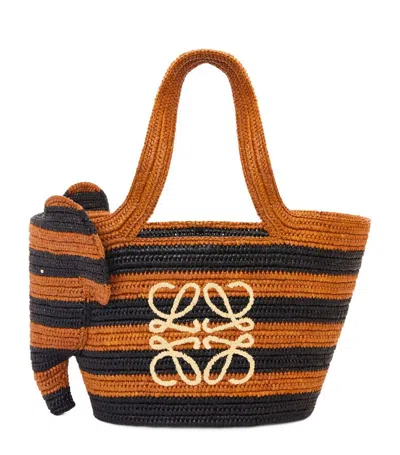 Loewe Womens Black/honey Gold X Paula's Ibiza Small Elephant Striped Raffia Basket Bag