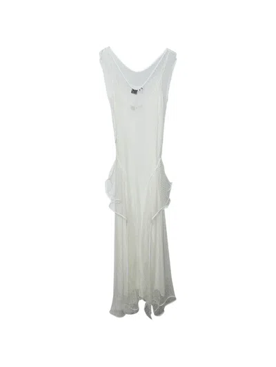 Pre-owned Loewe X Paula's Ibiza Satin-fishnet Maxi Dress In White
