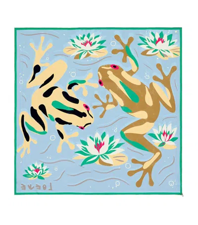 Loewe X Paula's Ibiza Silk Frog Print Scarf In Blue
