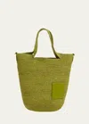 Loewe X Paula's Ibiza Slit Mini Tote Bag In Raffia With Leather Anagram In Meadow Green
