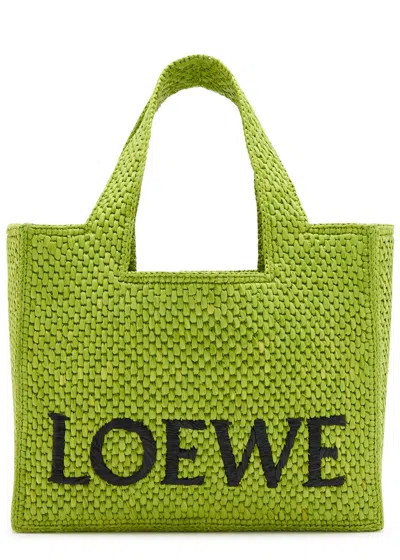 Loewe X Paula's Ibiza Font Logo Small Tote Bag In Raffia In Meadow Green