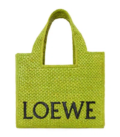 Loewe X Paula's Ibiza Font Logo Small Tote Bag In Raffia In Meadow Green
