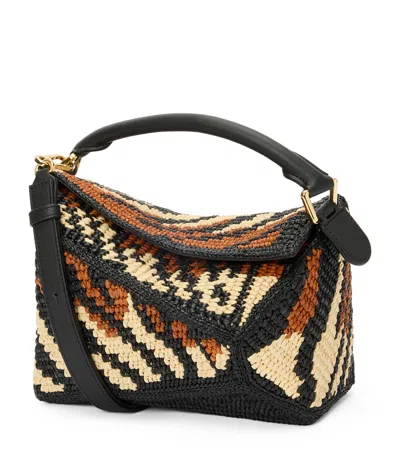 Loewe X Paula's Ibiza Small Raffia Puzzle Edge Top-handle Bag In Black