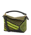 Loewe X Paula's Ibiza Puzzle Edge Small Top-handle Bag In Striped Raffia In Anise Olive